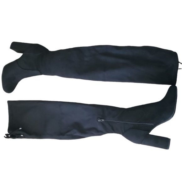 Black faux suede over the knee boots. - Picture 3 of 7